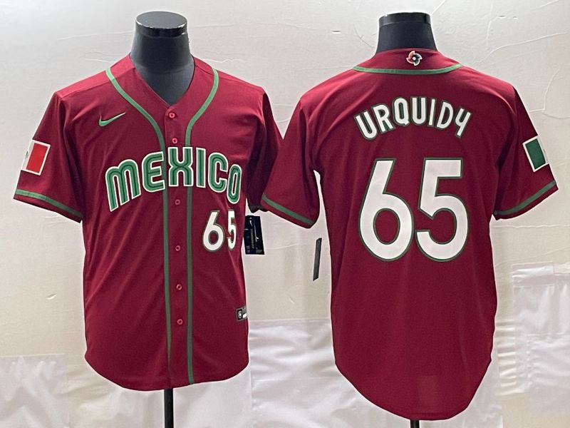 Men 2023 World Cub Mexico 65 Urquidu Red Nike MLB Jersey2
